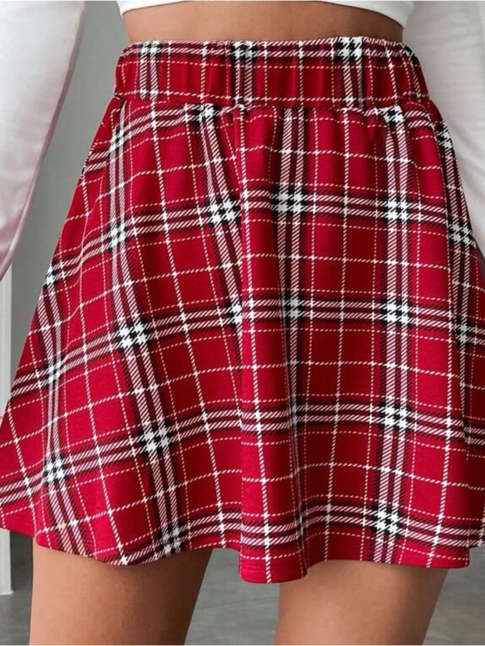 Plaid Elastic-Waist Skirt - Red & Black Bundle - Picture 2 of 3